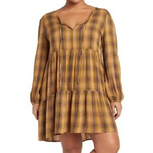 Abound (Nordstrom) pink tan plaid babydoll dress - 1X; amazing 90s vibes!!!